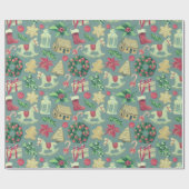 Kute Retro Kerstmis Cadeaupapier (Vlak)