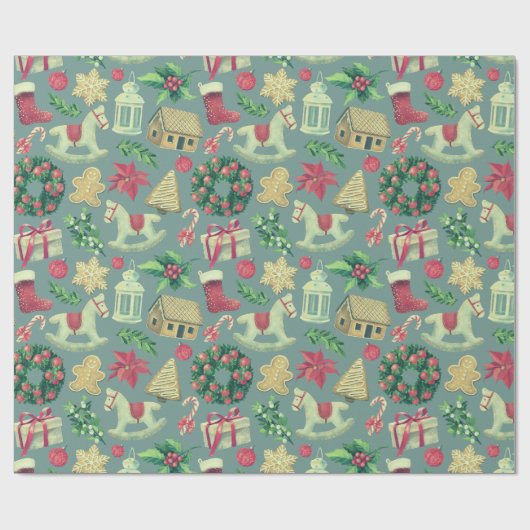 Kute Retro Kerstmis Cadeaupapier (Vlak)