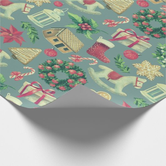 Kute Retro Kerstmis Cadeaupapier (Hoek)
