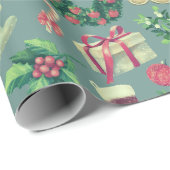 Kute Retro Kerstmis Cadeaupapier (Rol Hoek)