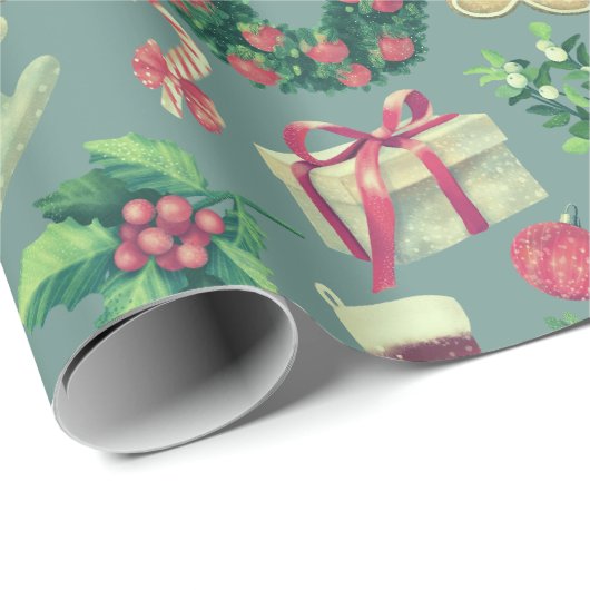 Kute Retro Kerstmis Cadeaupapier (Rol Hoek)