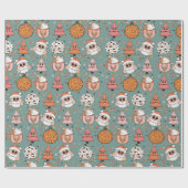 Kute Retro-kerstpatroon Cadeaupapier (Vlak)