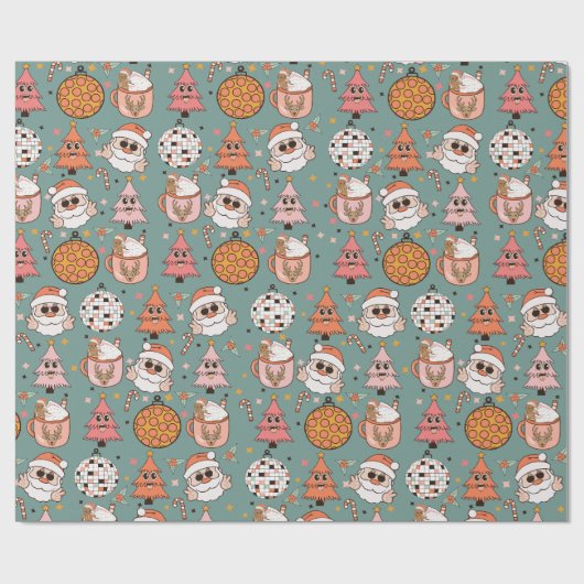 Kute Retro-kerstpatroon Cadeaupapier (Vlak)