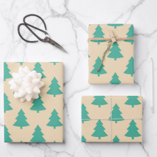Kute Retro Mint Blauwgroen Groen kerstboompatroon Inpakpapier Vel