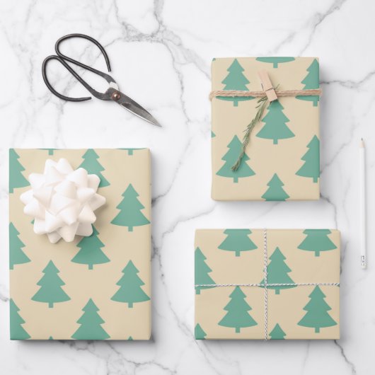 Kute Retro Mint Blauwgroen Groen kerstboompatroon Inpakpapier Vel (Voorkant)