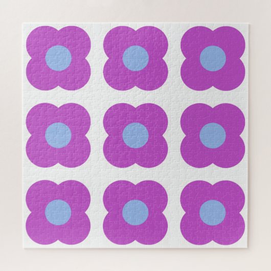 Kute Retro Mod Pop Flower Pattern in Paars Legpuzzel (Horizontaal)