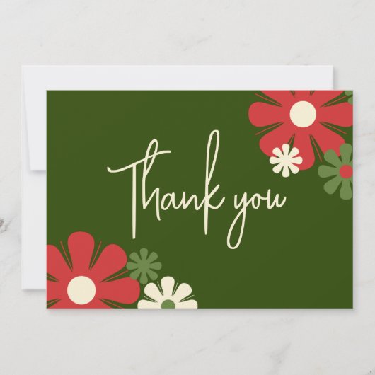 Kute Retro Modern Floral Red en Green Bedankkaart (Voorkant)