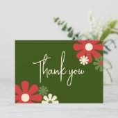 Kute Retro Modern Floral Red en Green Bedankkaart (Staand voorkant)