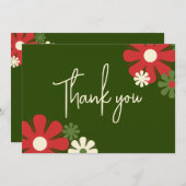 Kute Retro Modern Floral Red en Green Bedankkaart (Voorkant / Achterkant)