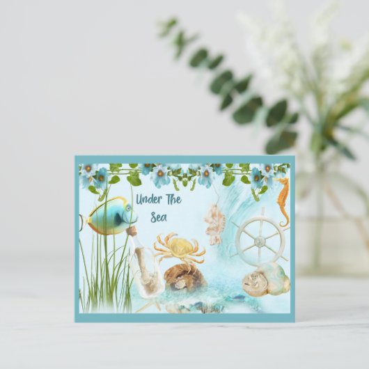 Kute Retro onder het Zee collage Briefkaart (Staand voorkant)