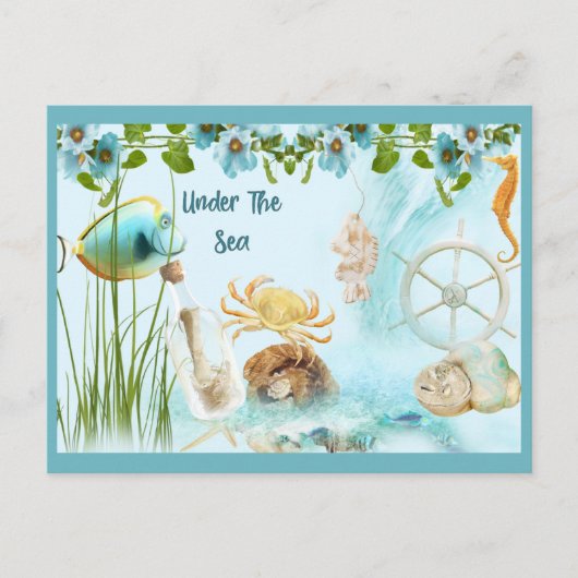 Kute Retro onder het Zee collage Briefkaart (Voorkant)