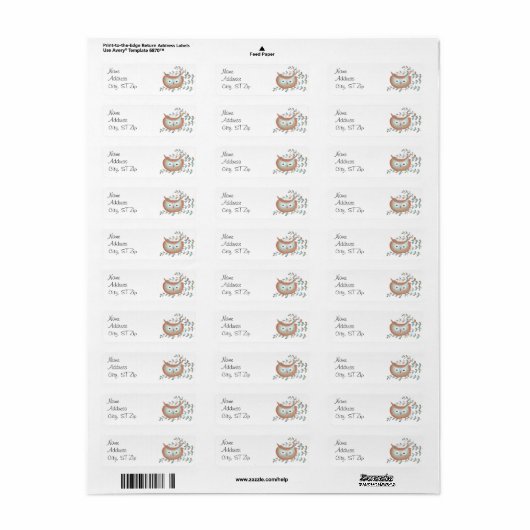 Kute Retro Owl Return Address Labels (Full Sheet)