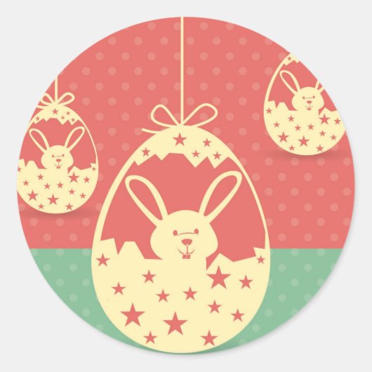 Kute retro Paasbunny en paasei Ronde Sticker (Voorkant)
