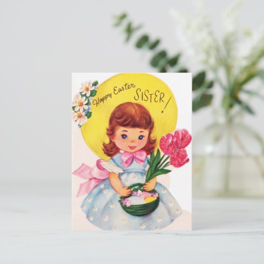 Kute retro paaszuster briefkaart (Staand voorkant)