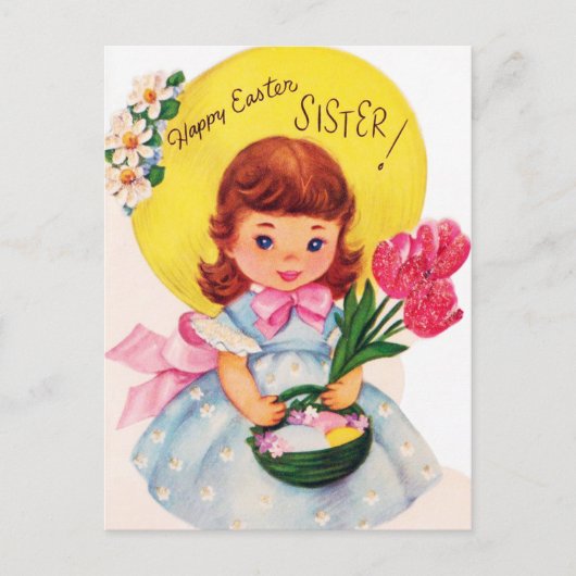 Kute retro  paaszuster briefkaart (Voorkant)