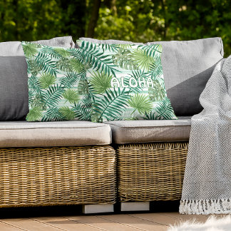 Kute Retro Palm verliest Waterverf Art Welcome dan Buitenkussen