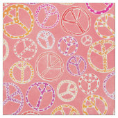 Kute Retro Peace Signaleert Girly Pink Pattern Stof (Close Up)
