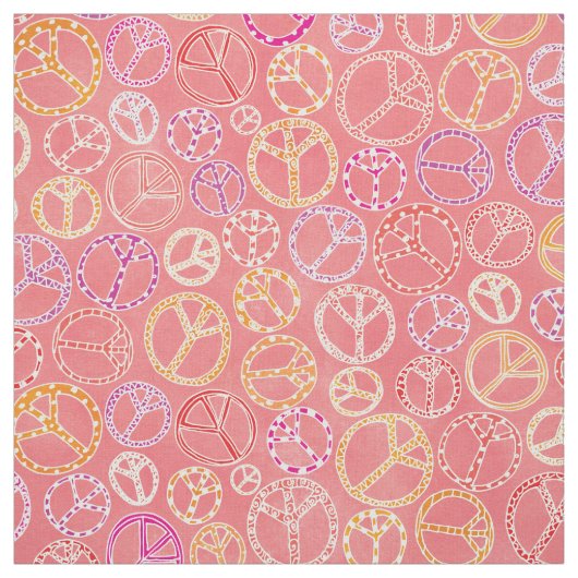 Kute Retro Peace Signaleert Girly Pink Pattern Stof (Swatch)