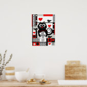 Kute retro-poster met katten, vogels, hart en stip poster (Keuken)