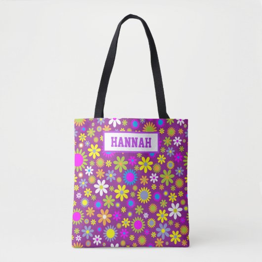 Kute  Retro Purple Flowers Floral Pattern Tote Bag (Voorkant)
