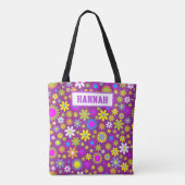 Kute  Retro Purple Flowers Floral Pattern Tote Bag (Achterkant)