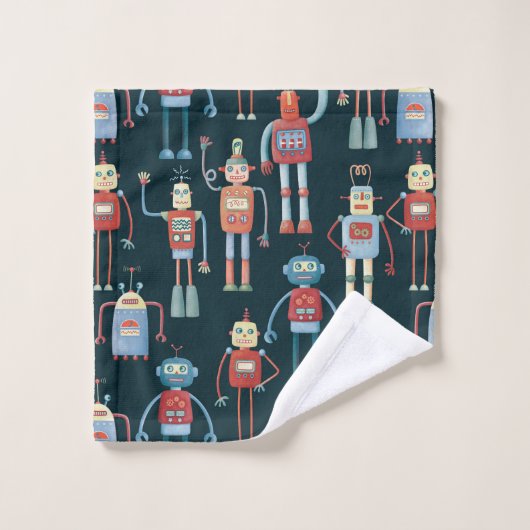 Kute Retro Robots Dark Bad Handdoek (Wasdoekje)