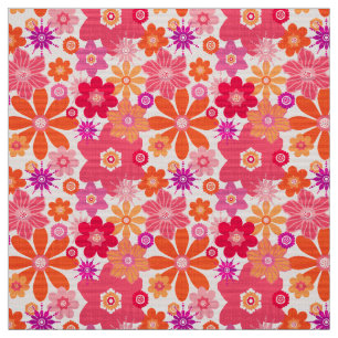 Kute Retro Style Floral Pattern Oranje Roze Stof
