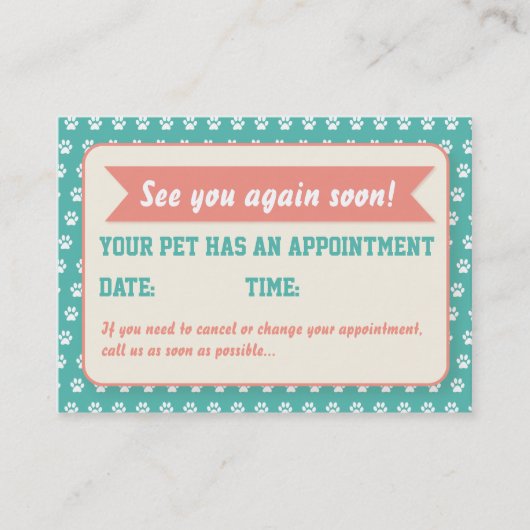 Kute Retro Veterinary Appointment Card Afsprakenkaartje (Voorkant)