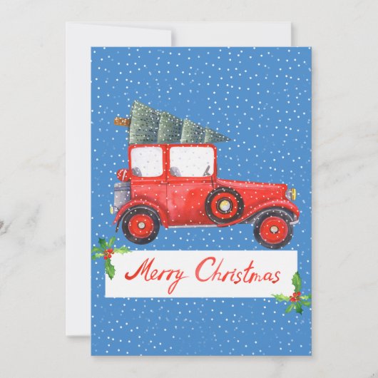 Kute Retro Vintage Car-kerstfotofeestdag (Voorkant)