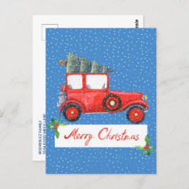 Kute Retro Vintage Car-kerstfotofeestdag Briefkaart