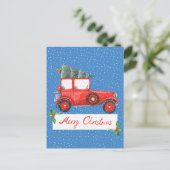 Kute Retro Vintage Car-kerstfotofeestdag Briefkaart (Staand voorkant)