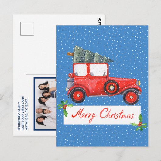 Kute Retro Vintage Car-kerstfotofeestdag Briefkaart (Voorkant / Achterkant)