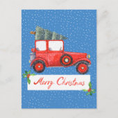 Kute Retro Vintage Car-kerstfotofeestdag Briefkaart (Voorkant)
