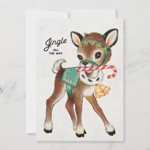 Kute Retro Vintage-kerstpas met Kandycane Feestdagenkaart