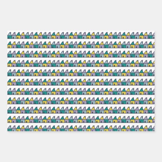 Kute rijen van het ontwerp van de woningen inpakpapier vel (Voorkant)