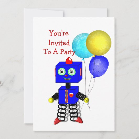 Kute Robot Boys Birthday Party Kaart (Voorkant)