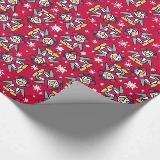 Kute rode kerstpinguïns met vakantiewrap cadeaupapier (Hoek)