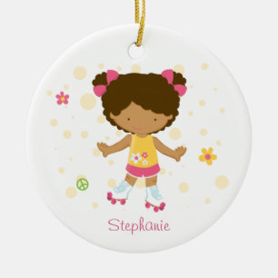 Kute roller skater meisje gepersonaliseerde versie keramisch ornament