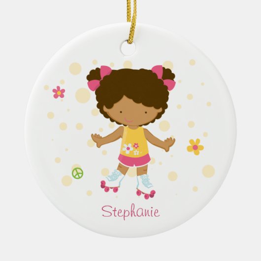 Kute roller skater meisje gepersonaliseerde versie keramisch ornament (Voorkant)