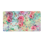 Kute romantische rozen florale verf waterverven etiket (Voorkant)