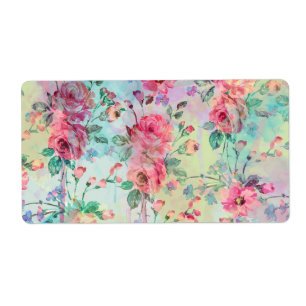Kute romantische rozen florale verf waterverven etiket