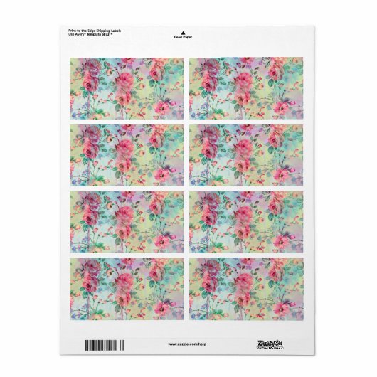 Kute romantische rozen florale verf waterverven etiket (Full Sheet)