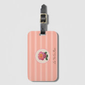 Kute Roos ventilator op koraalroze gestreept Bagagelabel (Voorkant (verticaal))