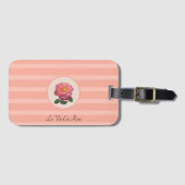 Kute Roos ventilator op koraalroze gestreept Bagagelabel (Voorkant (horizontaal))