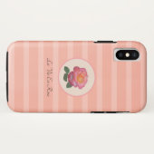 Kute Roos ventilator op koraalroze gestreept Case-Mate iPhone Case (Achterkant (horizontaal))