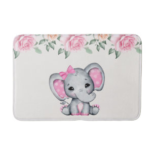 Kute roze Baby Elephant and Roos Border Badmat