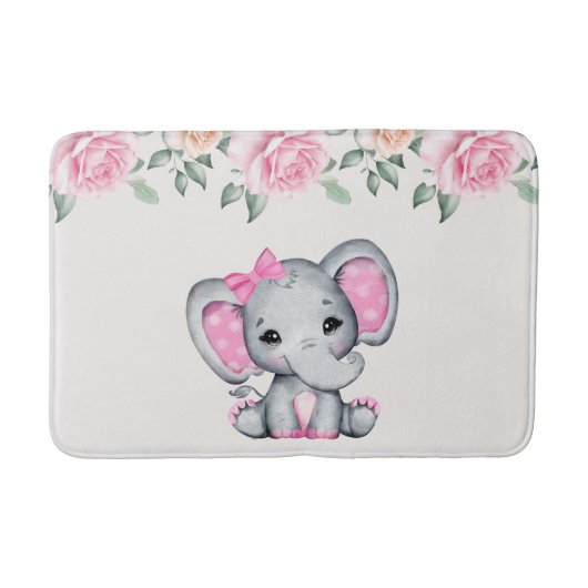 Kute roze Baby Elephant and Roos Border Badmat (Voorkant)