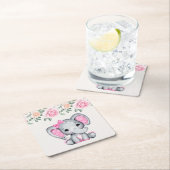 Kute roze Baby Elephant and Roos Border Kartonnen Onderzetters (Insitu)