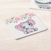Kute roze Baby Elephant and Roos Border Kartonnen Onderzetters (Schuin)