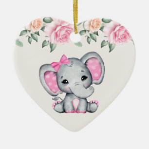 Kute roze Baby Elephant and Roos Border Keramisch Ornament
